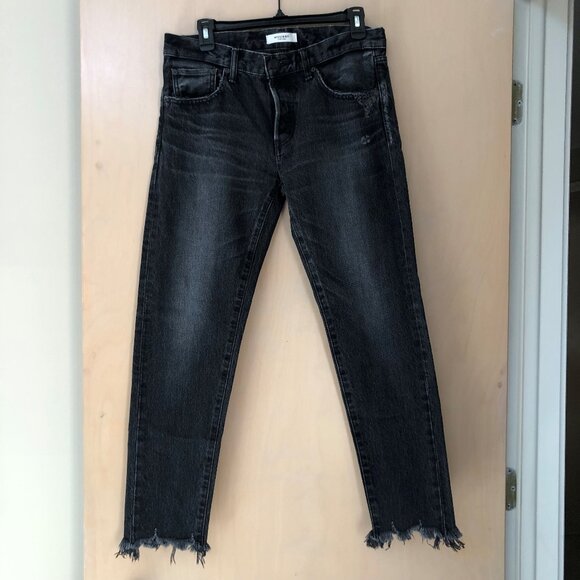 Moussy Vintage Japanese Denim Jeans Charcoal-Black Distressed Raw Hem Size 28 - Picture 1 of 9